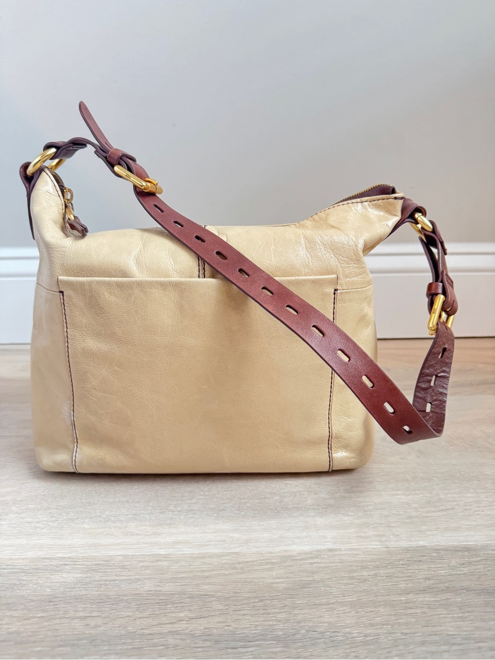 HOBO Leather Shoulder Bag Cream Ivory Brown Slouchy Purse